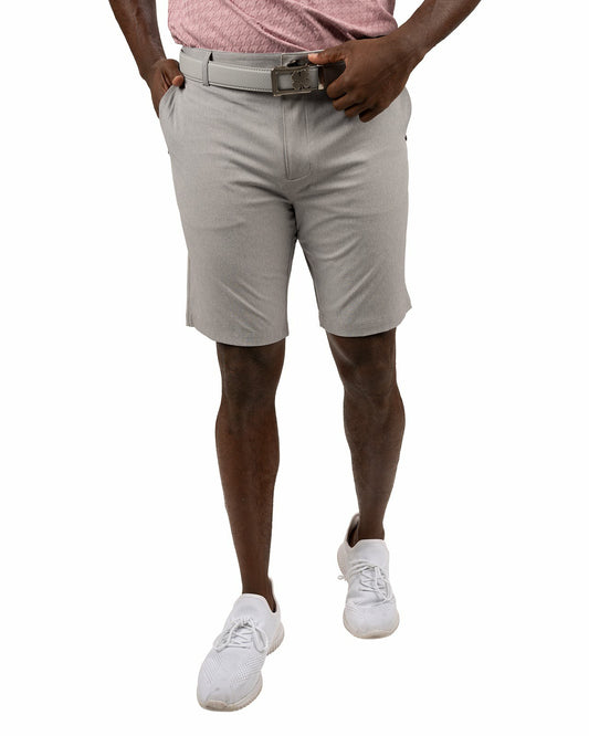 Black Clover Men's 9" Textured Stretch Twill Light Grey Dress Shorts, Perfect for Golf or Business