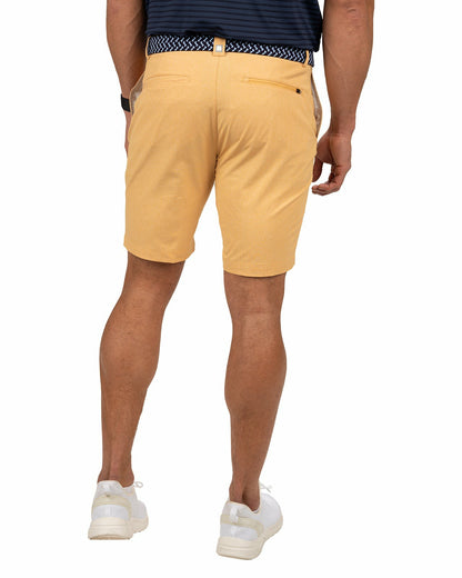 Black Clover Men's 9" Textured Stretch Twill Mustard Yellow Shorts, Perfect for Golf or Business