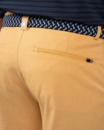 Black Clover Men's 9" Textured Stretch Twill Mustard Yellow Shorts, Perfect for Golf or Business