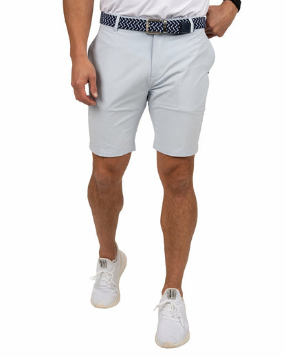 Black Clover Men's 9" Textured Stretch Twill Light Blue Shorts, Perfect for Golf or Business