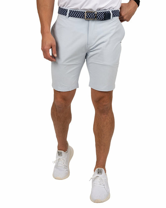 Black Clover Men's 9" Textured Stretch Twill Light Blue Shorts, Perfect for Golf or Business