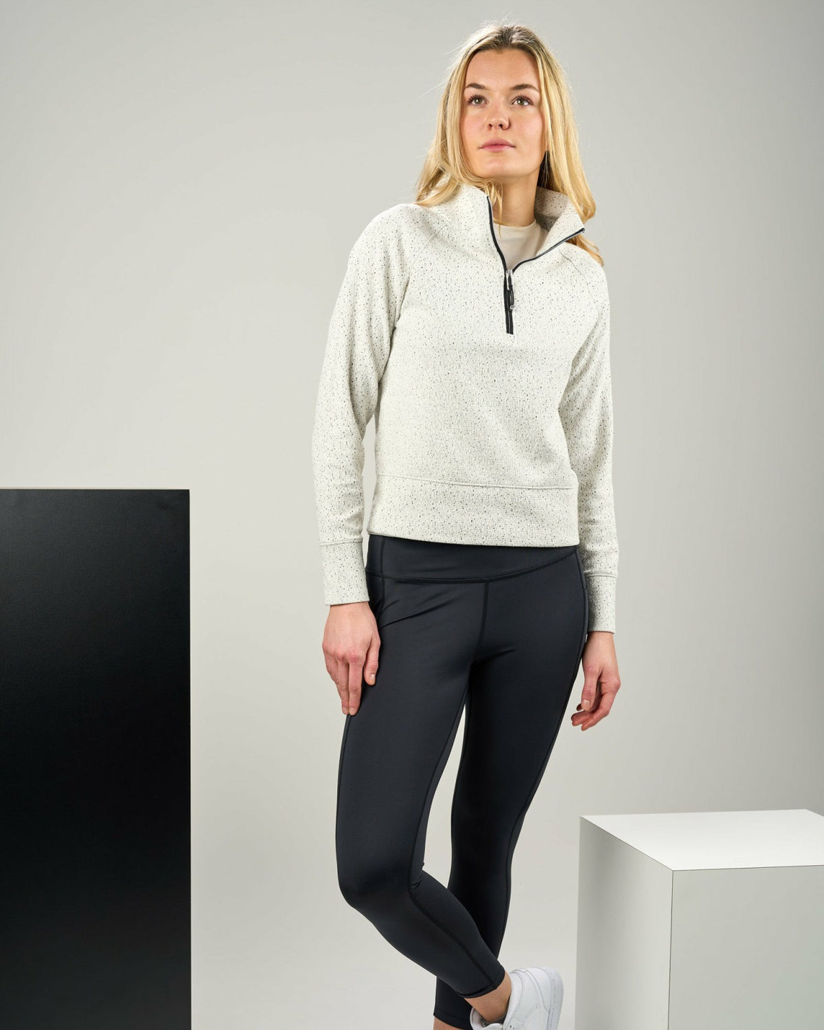 Black Clover Women's White Textured Quarter-Zip Pullover
