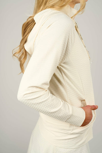 Black Clover Women's Textured Cream Athletic Jacket for Golf or Tennis