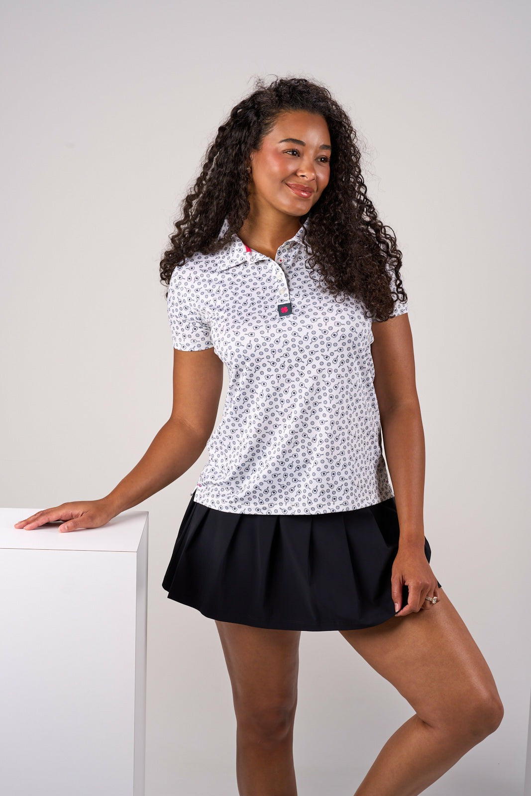 Black Clover Women's Black and White Pickleball Themed Polo