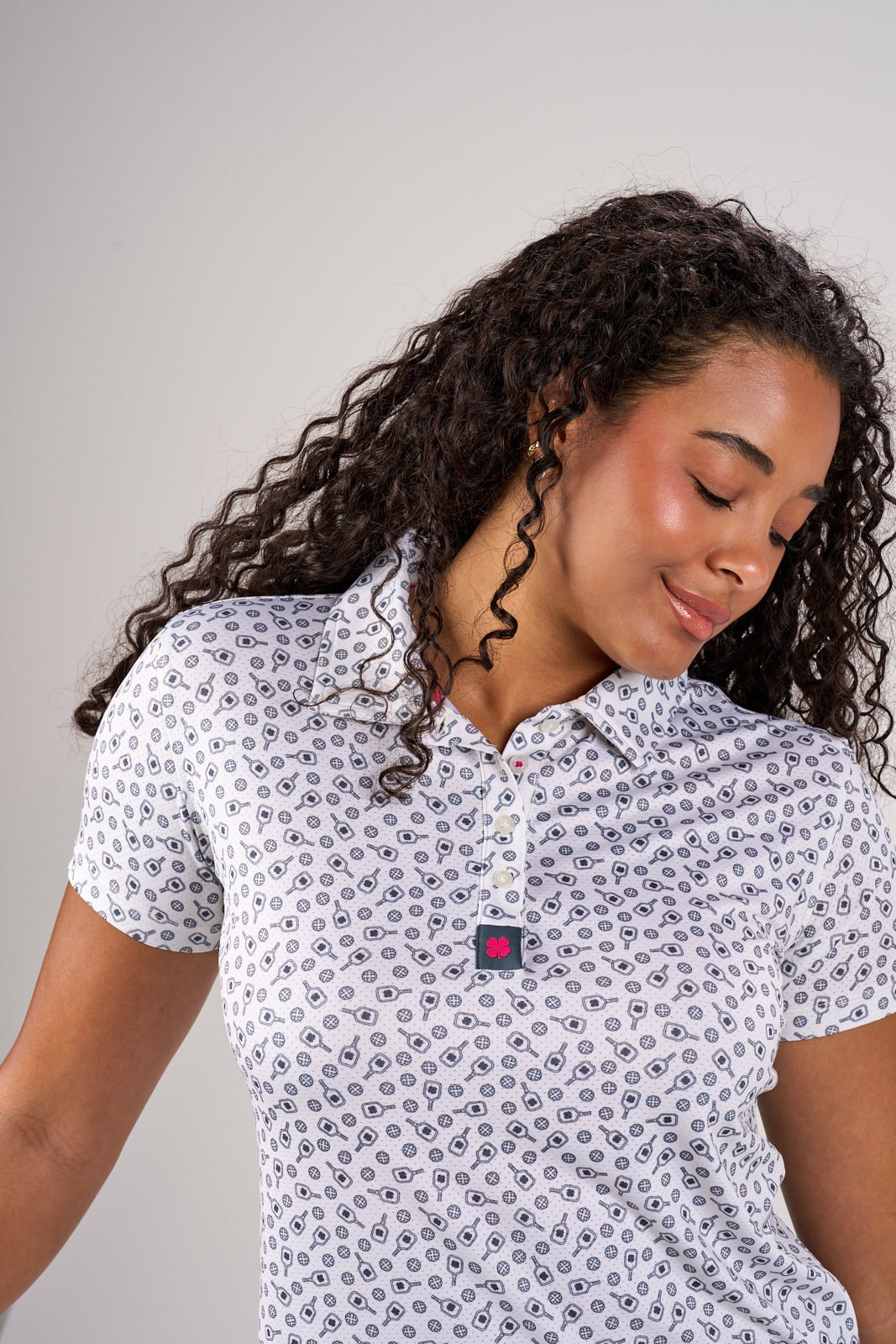 Black Clover Women's Black and White Pickleball Themed Polo