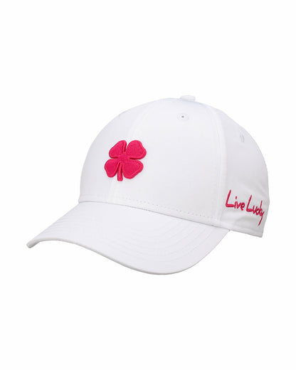 Black Clover Women's Adjustable White Hat with Hot Pink 3D Clover