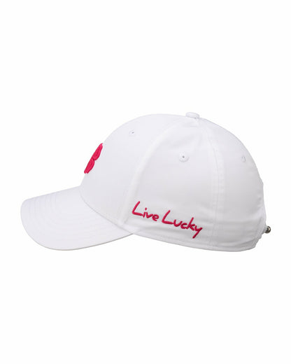 Black Clover Women's Adjustable White Hat with Hot Pink 3D Clover
