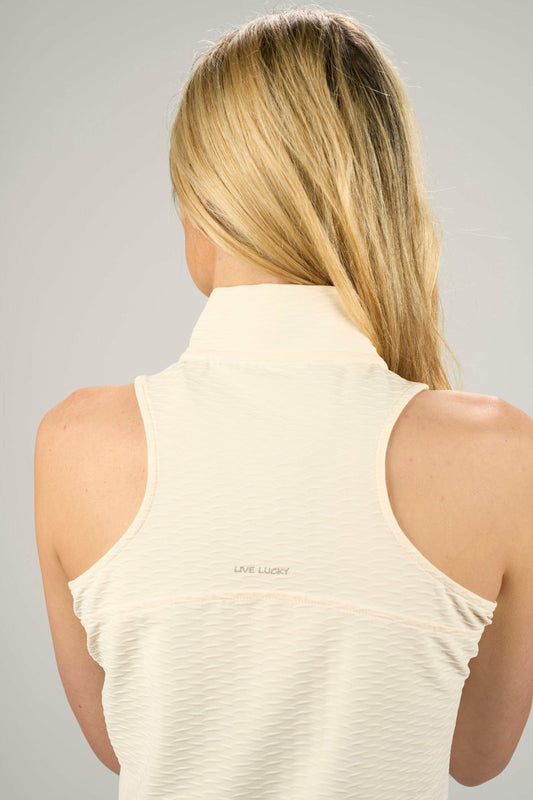 Black Clover Women's Sleeveless Cream Polo for Golf or Tennis