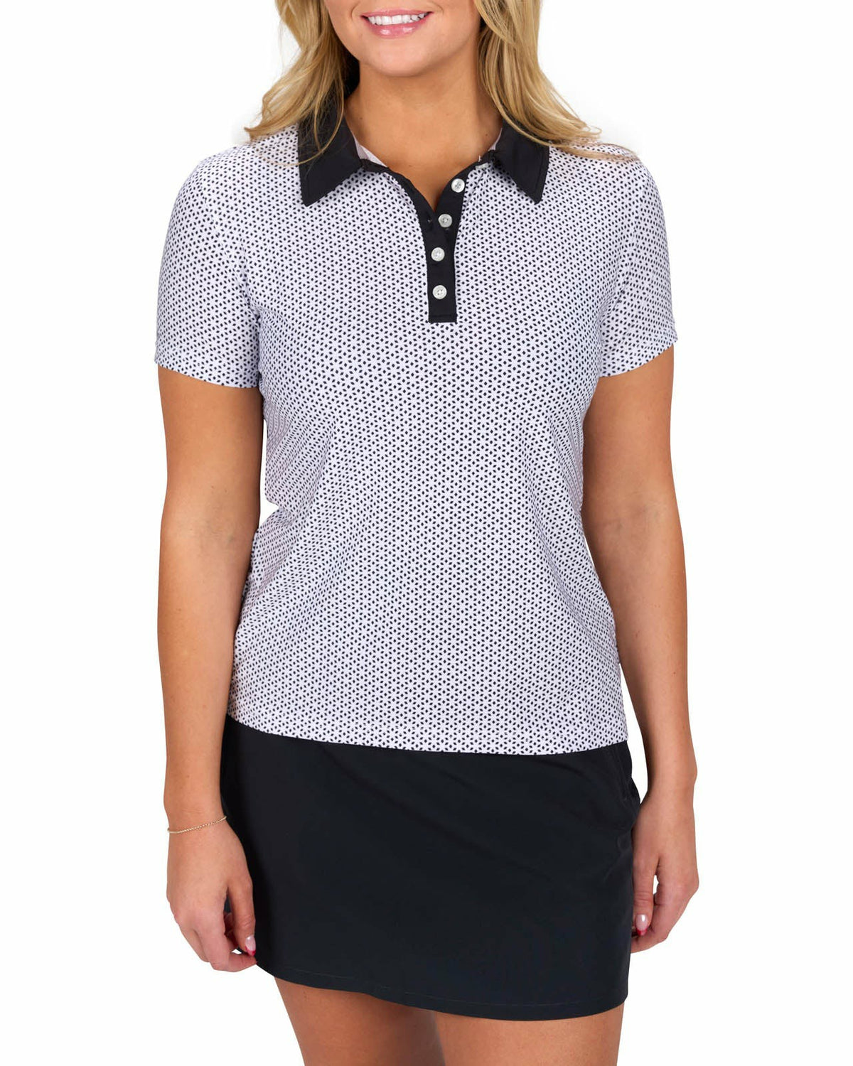 Black Clover Women's White and Black Patterened Active Polo