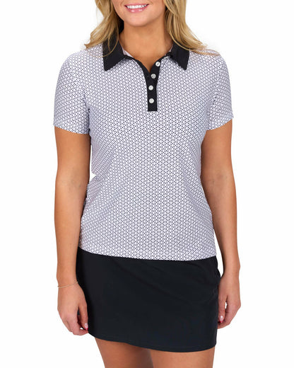 Black Clover Women's White and Black Patterened Active Polo