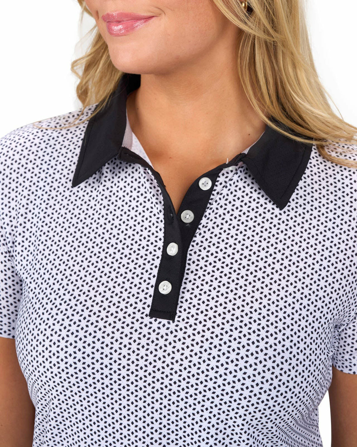 Black Clover Women's White and Black Patterened Active Polo