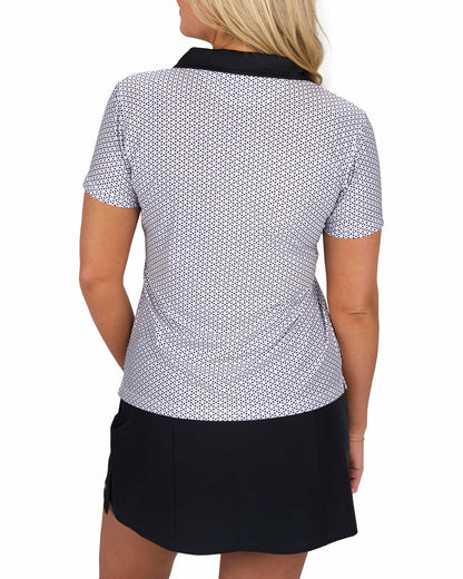 Black Clover Women's White and Black Patterened Active Polo