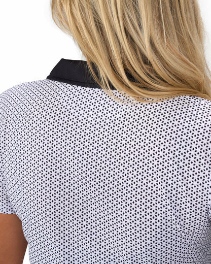 Black Clover Women's White and Black Patterened Active Polo