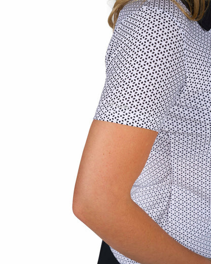 Black Clover Women's White and Black Patterened Active Polo
