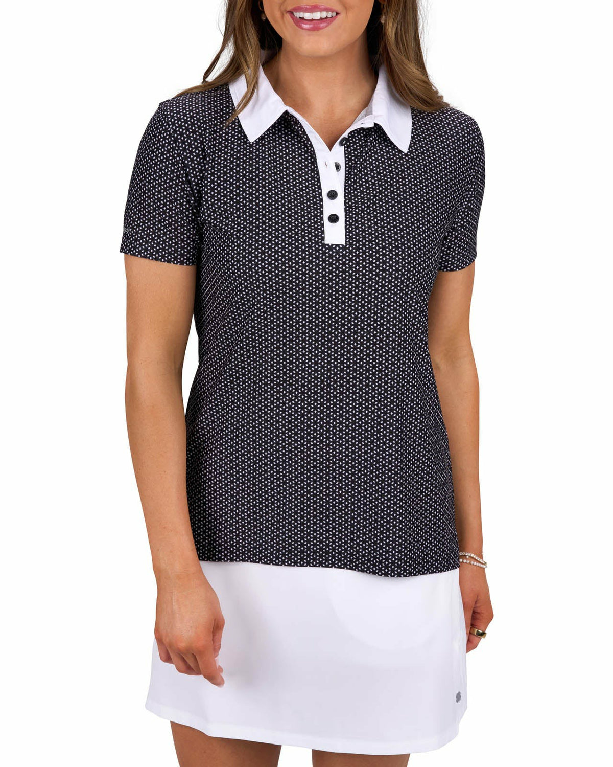 Black Clover Women's Black and White Patterned Active Polo