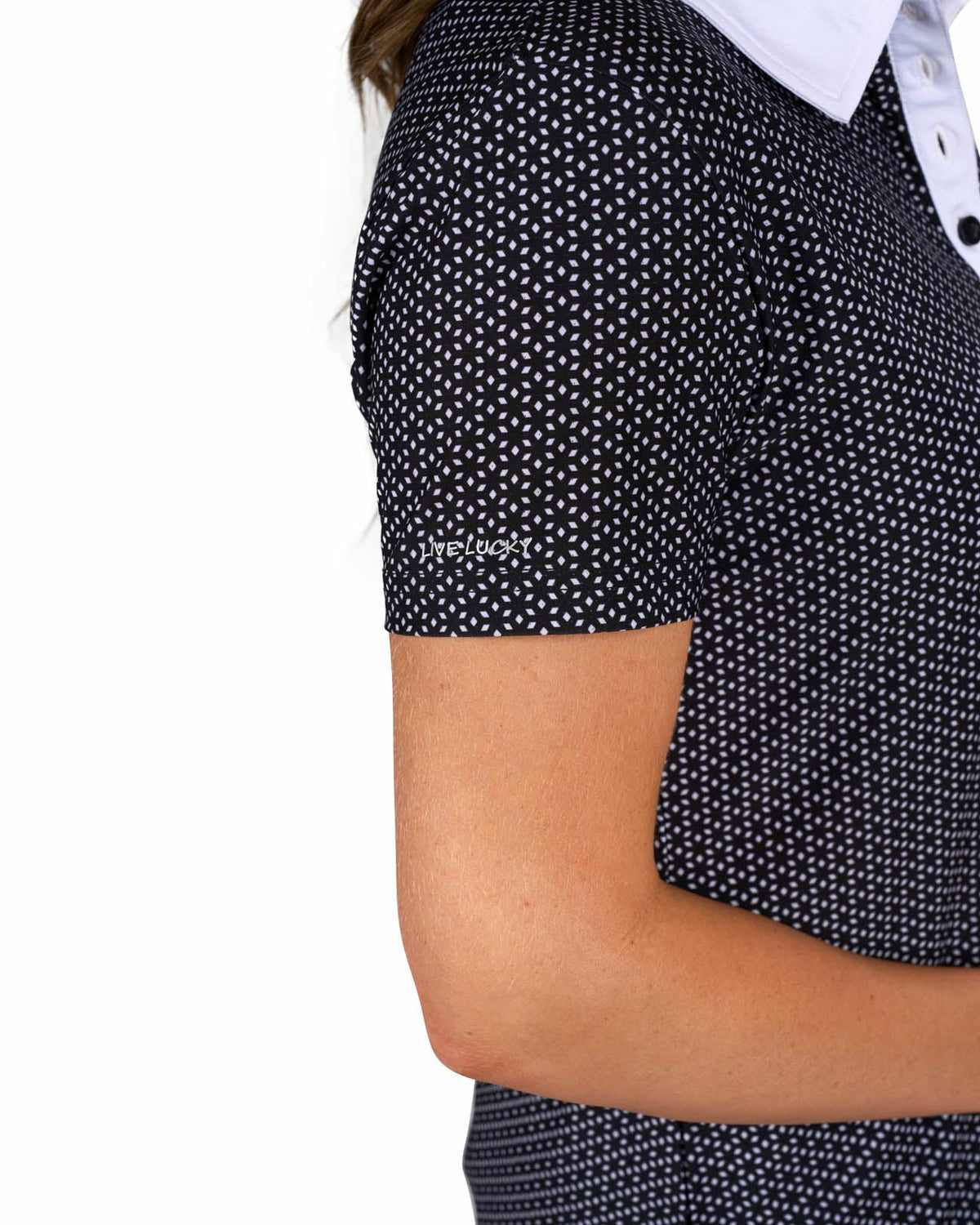 Black Clover Women's Black and White Patterned Active Polo