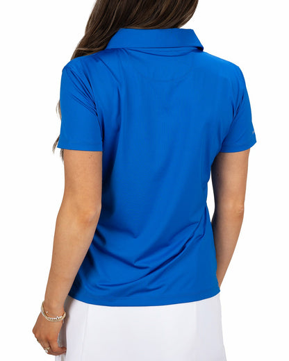 Black Clover Slightly Fitted Women's Five-Button Royal Blue Polo with Accent Piping on Placket