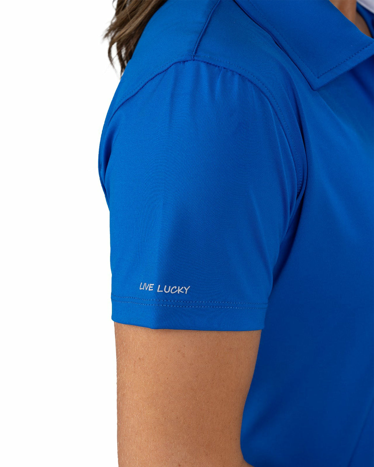 Black Clover Slightly Fitted Women's Five-Button Royal Blue Polo with Accent Piping on Placket