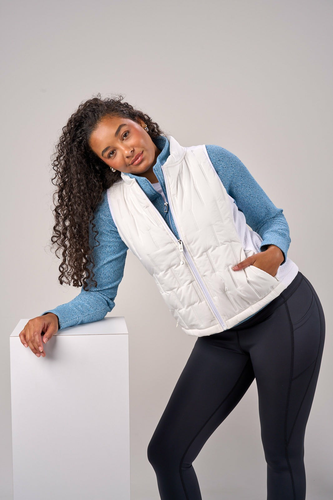 Black Clover Women's Warm and Comfortable White Puffer Vest
