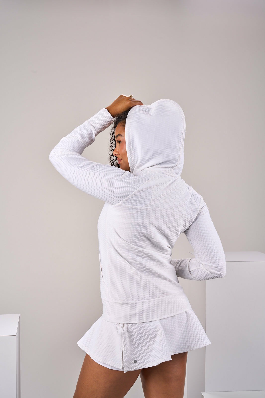 Black Clover Women's Textured White Athletic Jacket for Golf or Tennis
