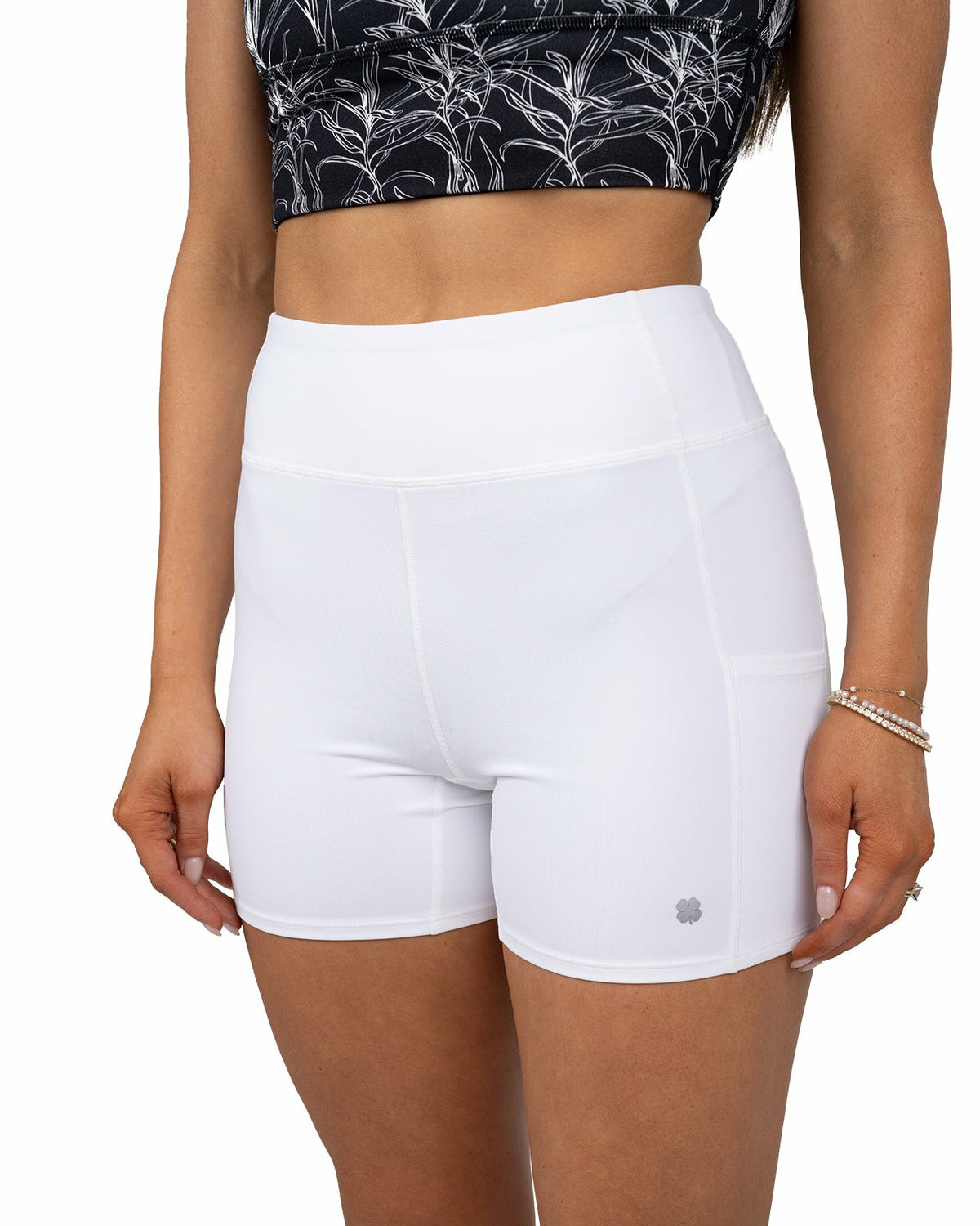 Black Clover Women's White Biker Shorts, Perfect for Layering