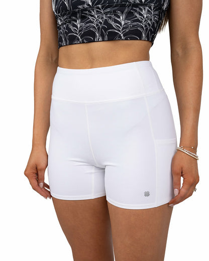 Black Clover Women's White Biker Shorts, Perfect for Layering