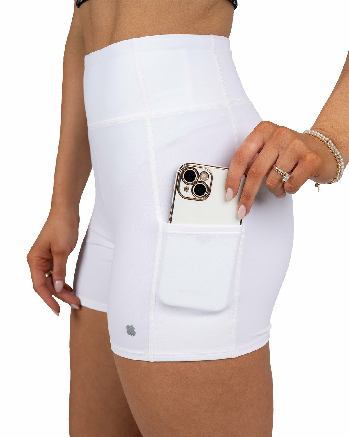 Black Clover Women's White Biker Shorts, Perfect for Layering