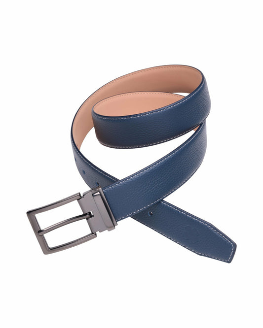 Black Clover Elevated Navy Pebbled Leather Belt for Men