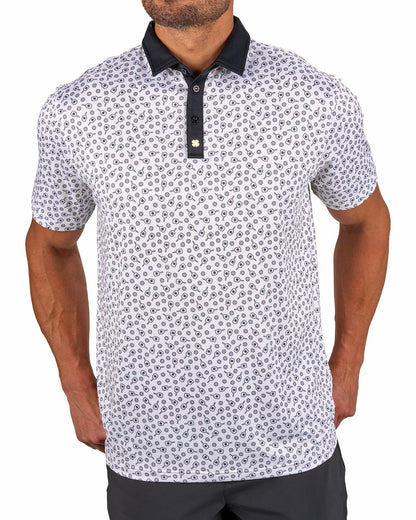 Black Clover Men's Black and White Pickleball Themed Polo for Golf and Lifestyle