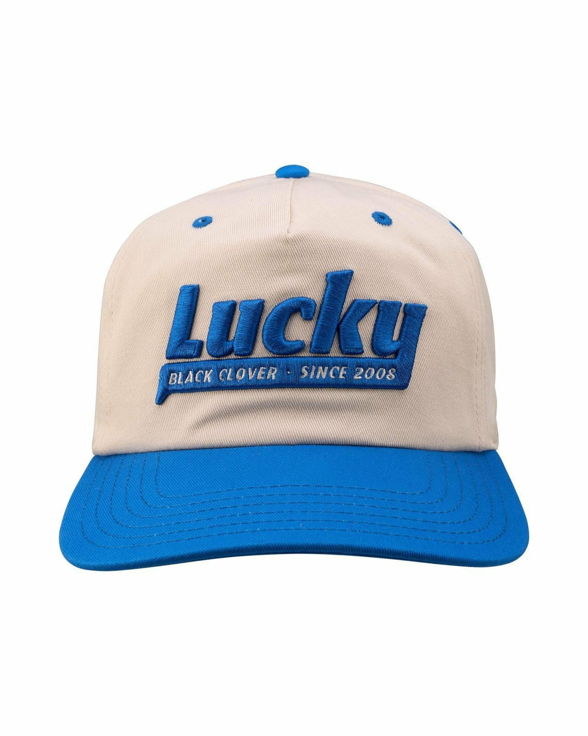 Black Clover Vintage-Inspired White Hat with Blue Brim