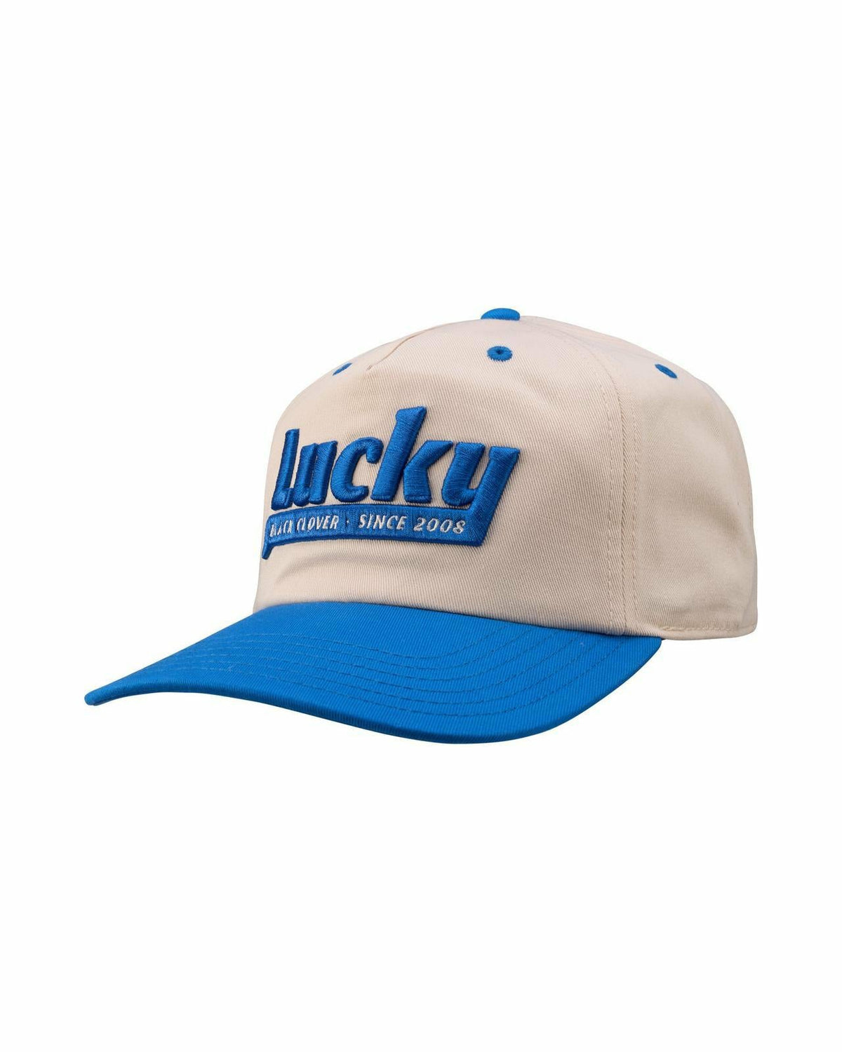 Black Clover Vintage-Inspired White Hat with Blue Brim