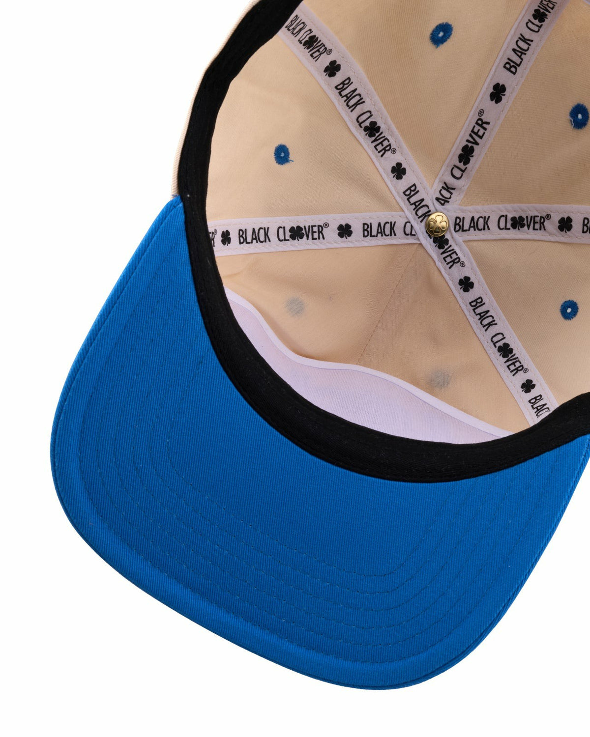 Black Clover Vintage-Inspired White Hat with Blue Brim