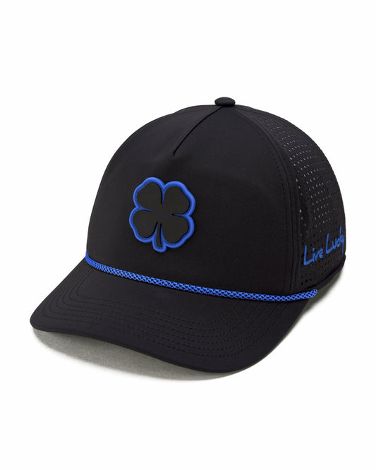 Black Clover Unisex Black Summer Rope Hat with Neon Blue Clover Logo