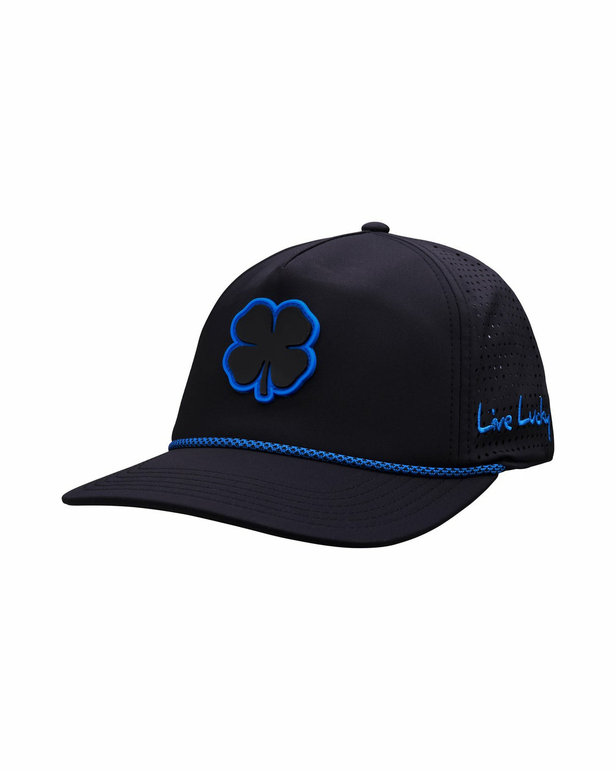 Black Clover Unisex Black Summer Rope Hat with Neon Blue Clover Logo