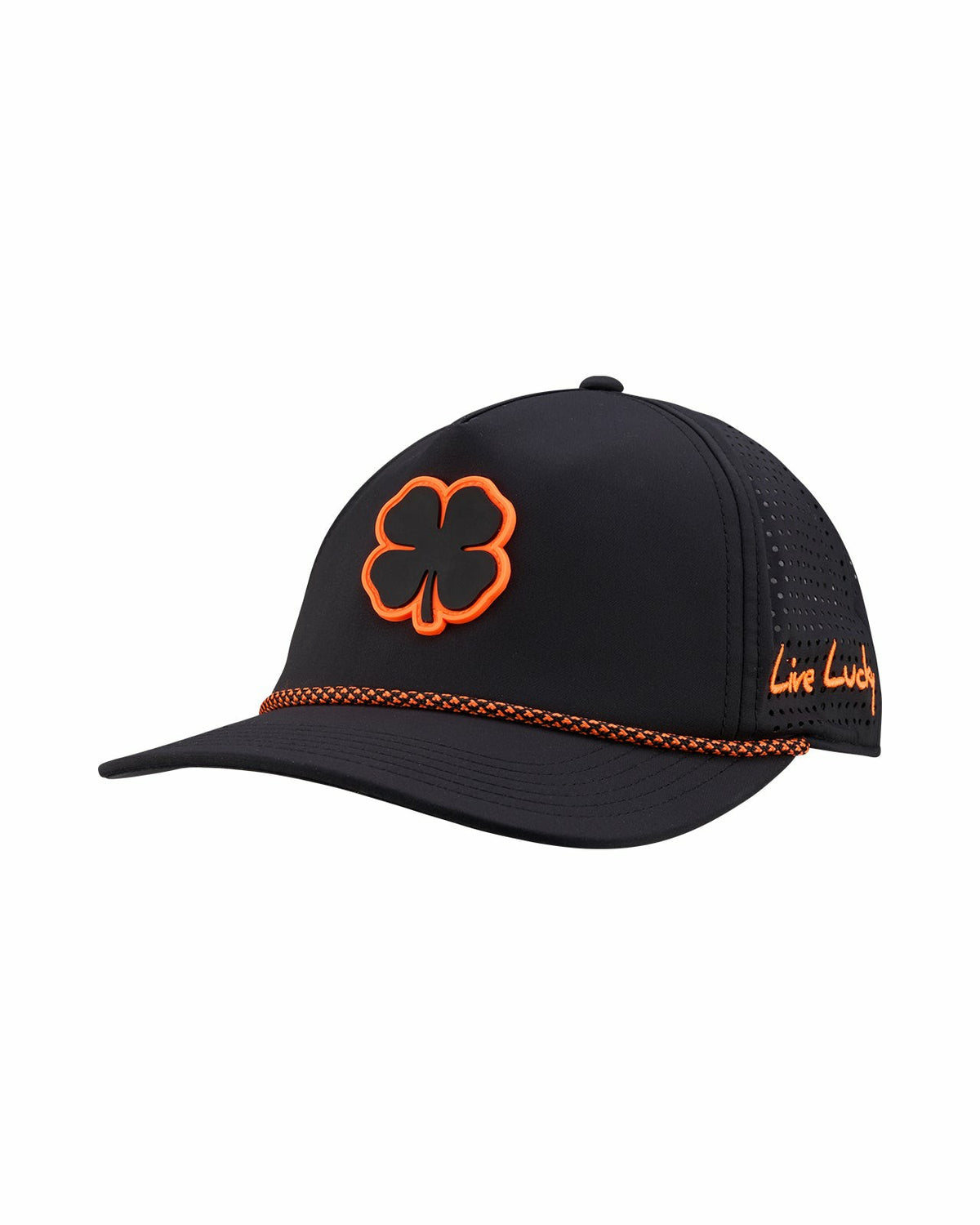 Black Clover Unisex Black Summer Rope Hat with Neon Orange Clover Logo