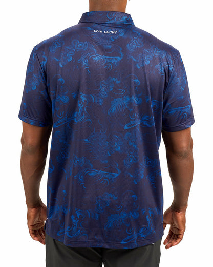 Black Clover Performance Men's Navy and Royal Printed Polo