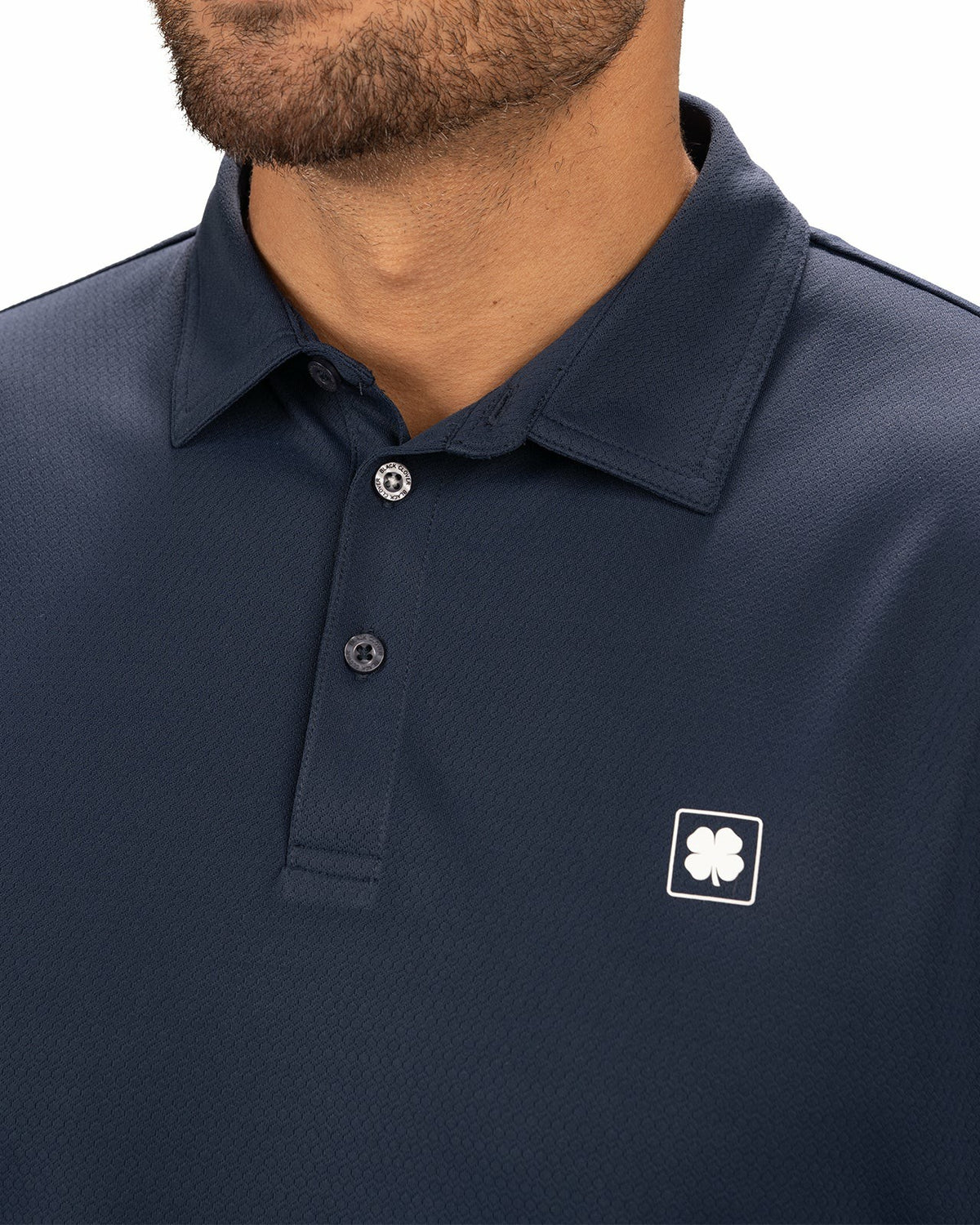 Black Clover Stylish Solid Navy Blue Jacquard Golf or Business Polo