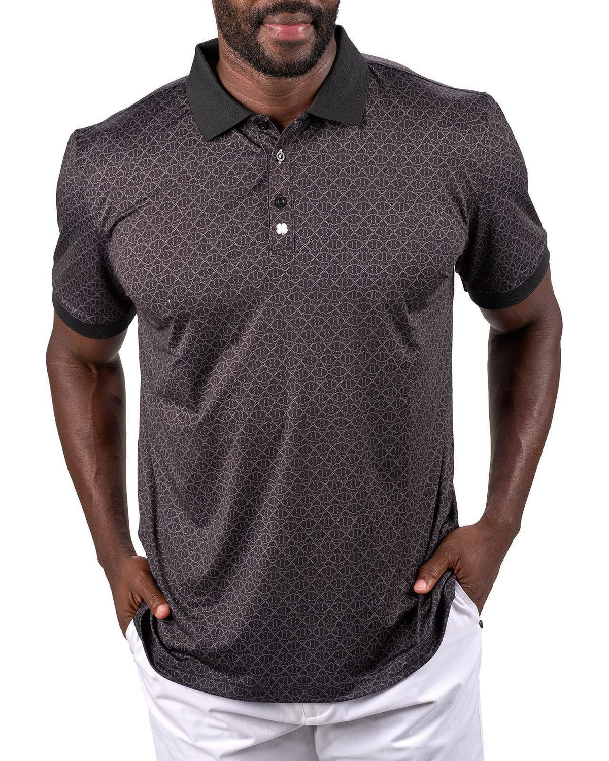 Black Clover Men's Premium Black Golf Polo with Clover Pattern