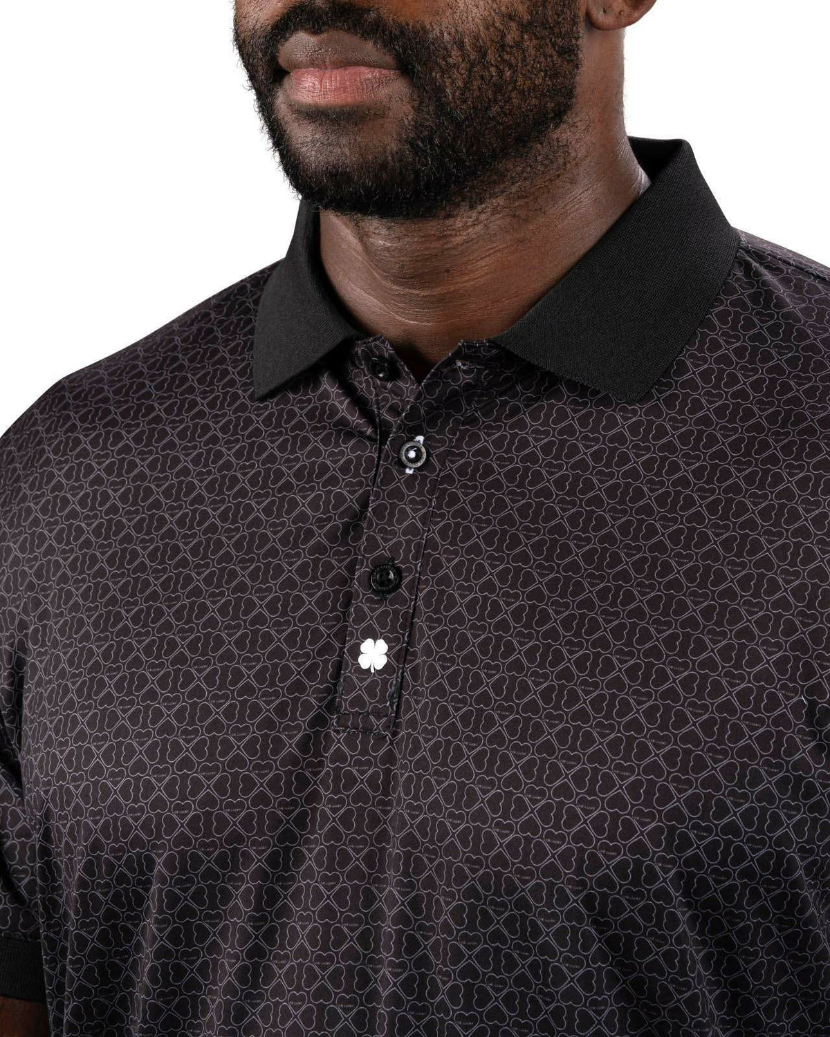 Black Clover Men's Premium Black Golf Polo with Clover Pattern