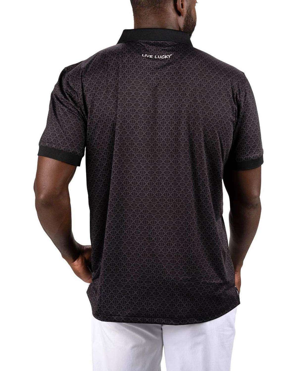 Black Clover Men's Premium Black Golf Polo with Clover Pattern