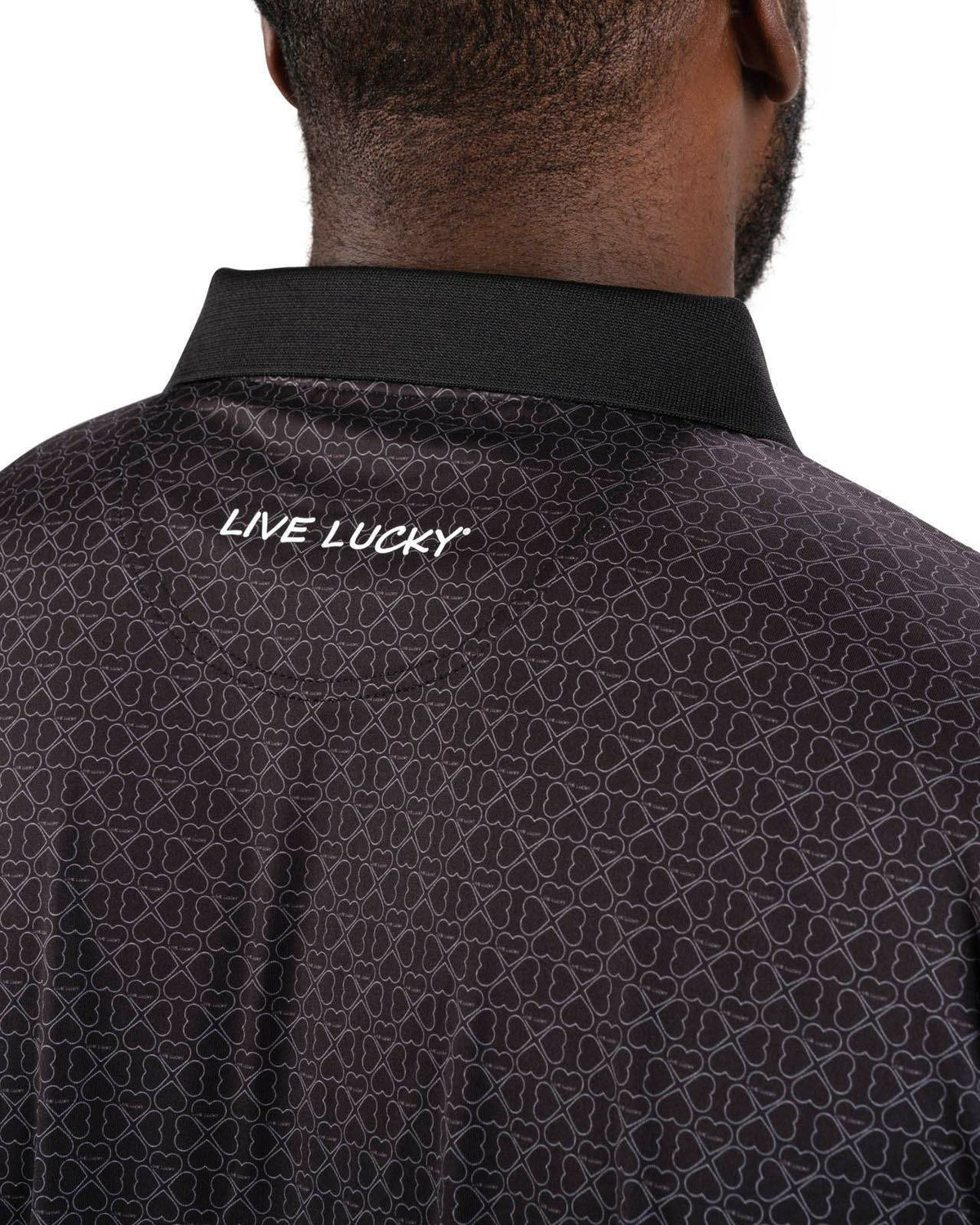 Black Clover Men's Premium Black Golf Polo with Clover Pattern