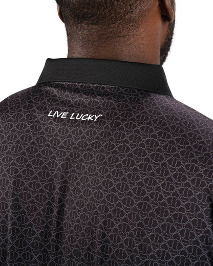 Black Clover Men's Premium Black Golf Polo with Clover Pattern