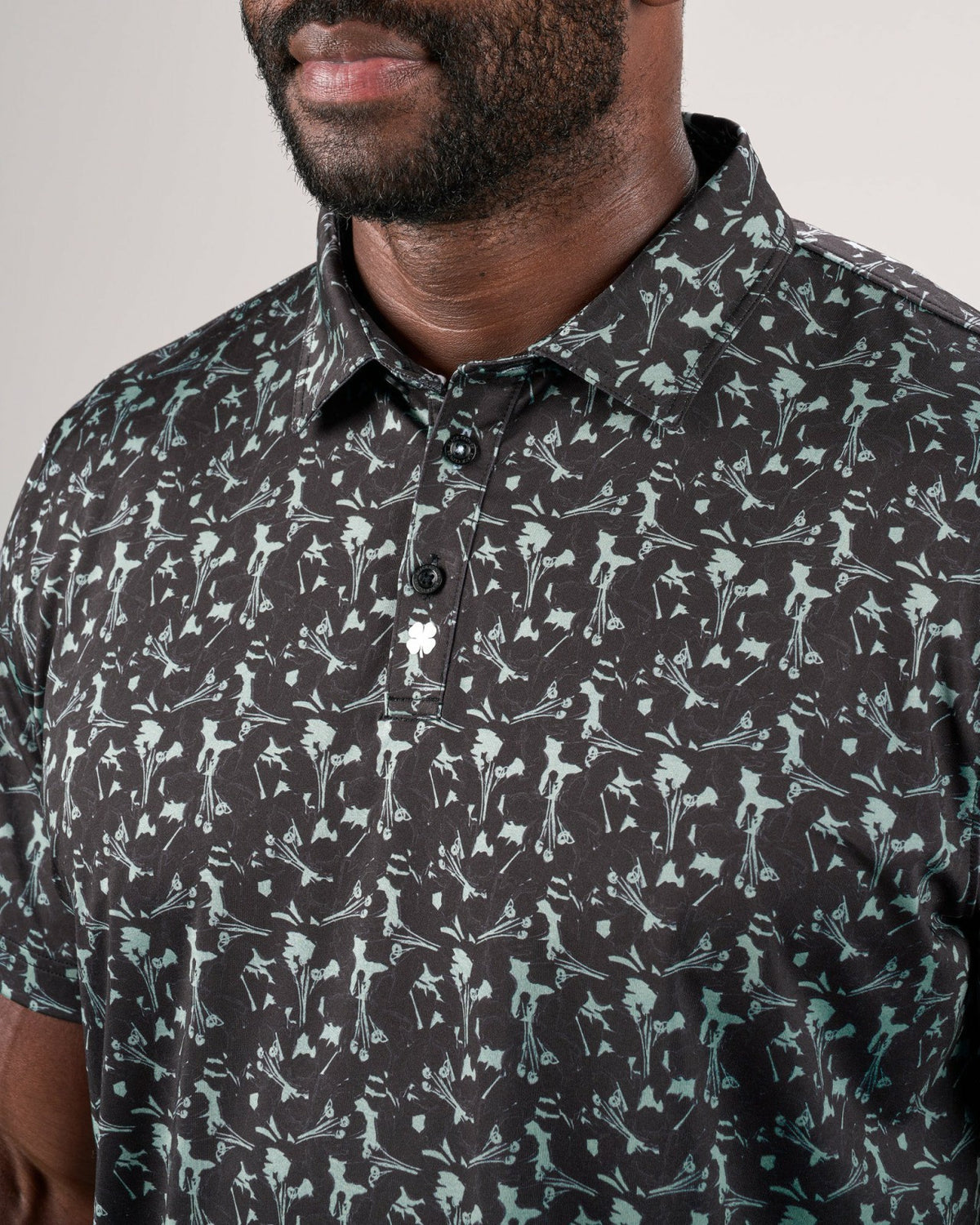Black Clover Men's Stylish Black Floral Polo for Golf or Business