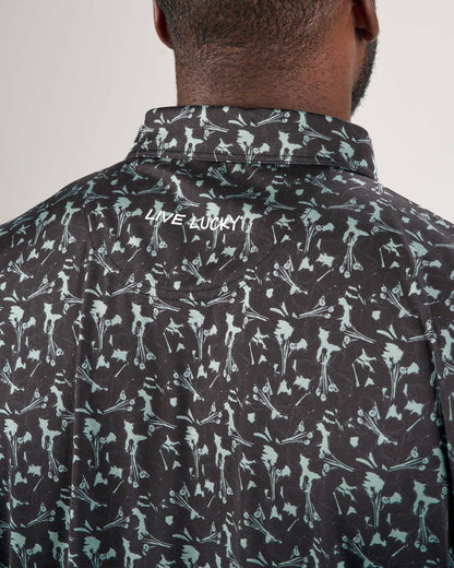 Black Clover Men's Stylish Black Floral Polo for Golf or Business