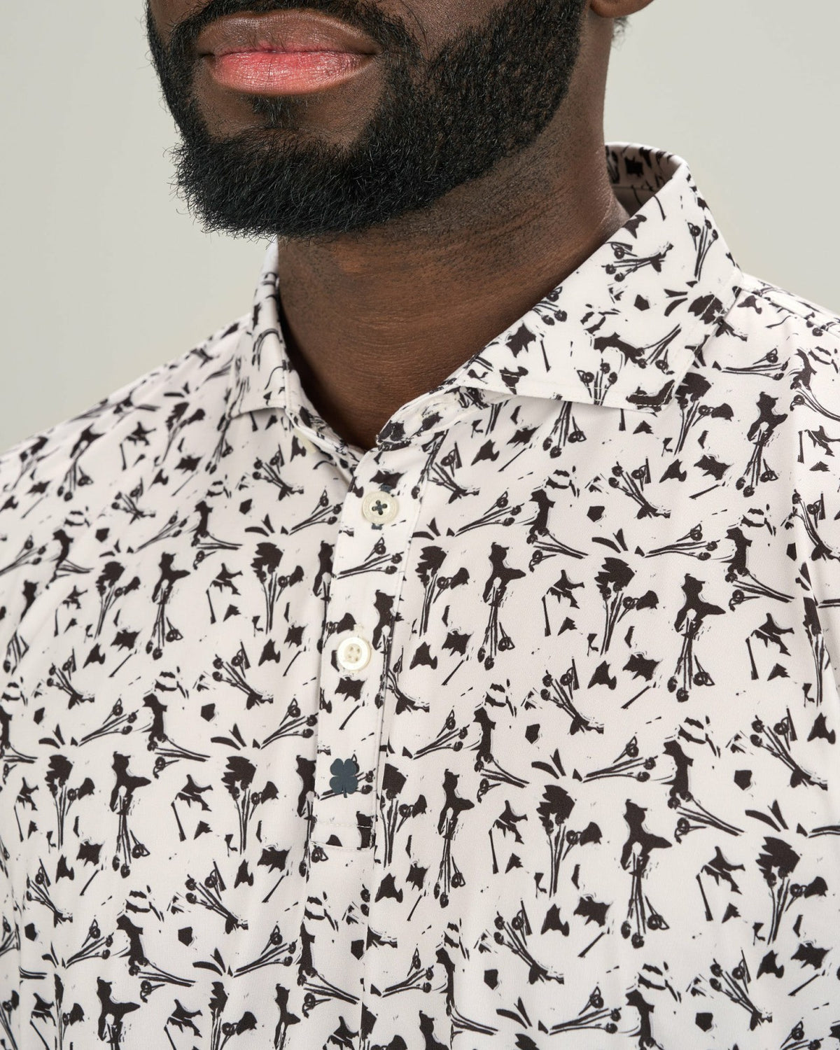 Black Clover Men's Stylish White Floral Polo for Golf or Business
