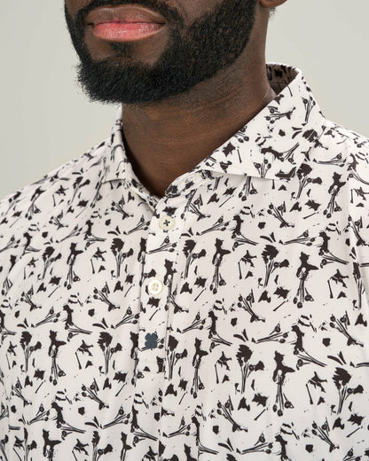 Black Clover Men's Stylish White Floral Polo for Golf or Business
