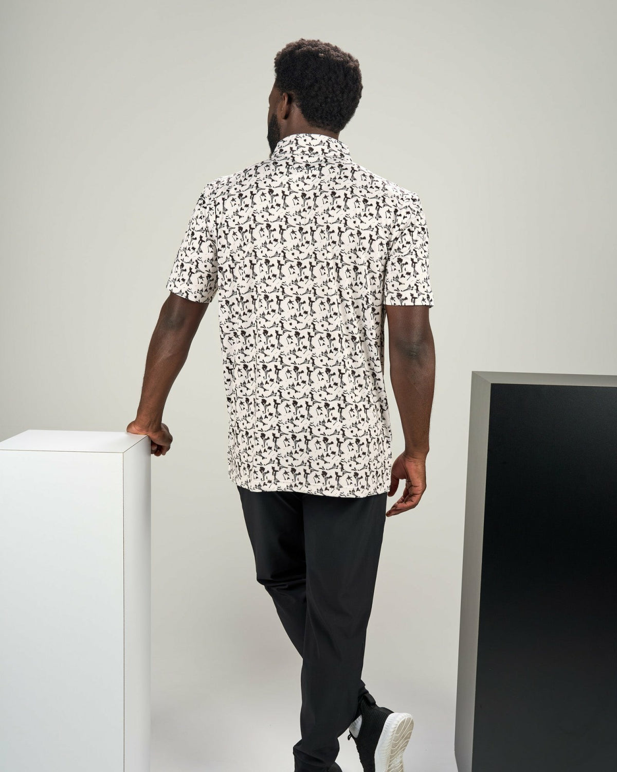 Black Clover Men's Stylish White Floral Polo for Golf or Business