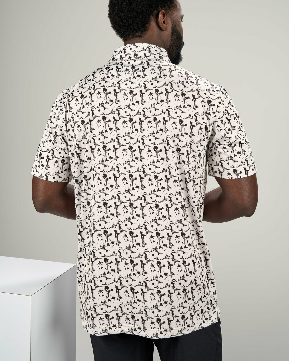 Black Clover Men's Stylish White Floral Polo for Golf or Business
