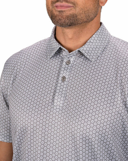 Black Clover Men's Stylish Light Grey Golf Polo with Floral Pattern