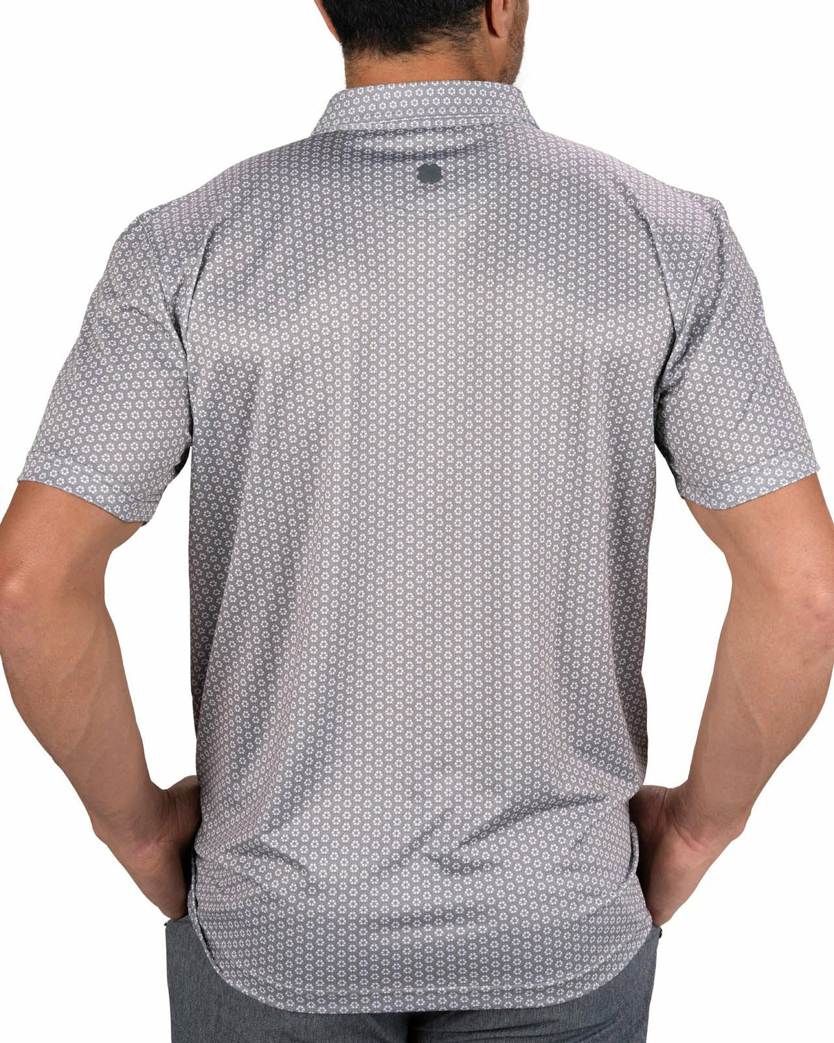 Black Clover Men's Stylish Light Grey Golf Polo with Floral Pattern